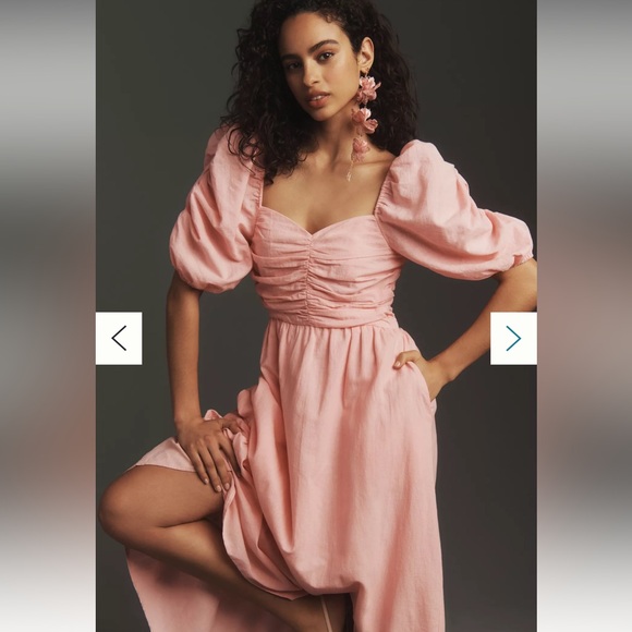 Pink Midi Sundress with Sweetheart Neckline and Puff Sleeves - Picture 3 of 4